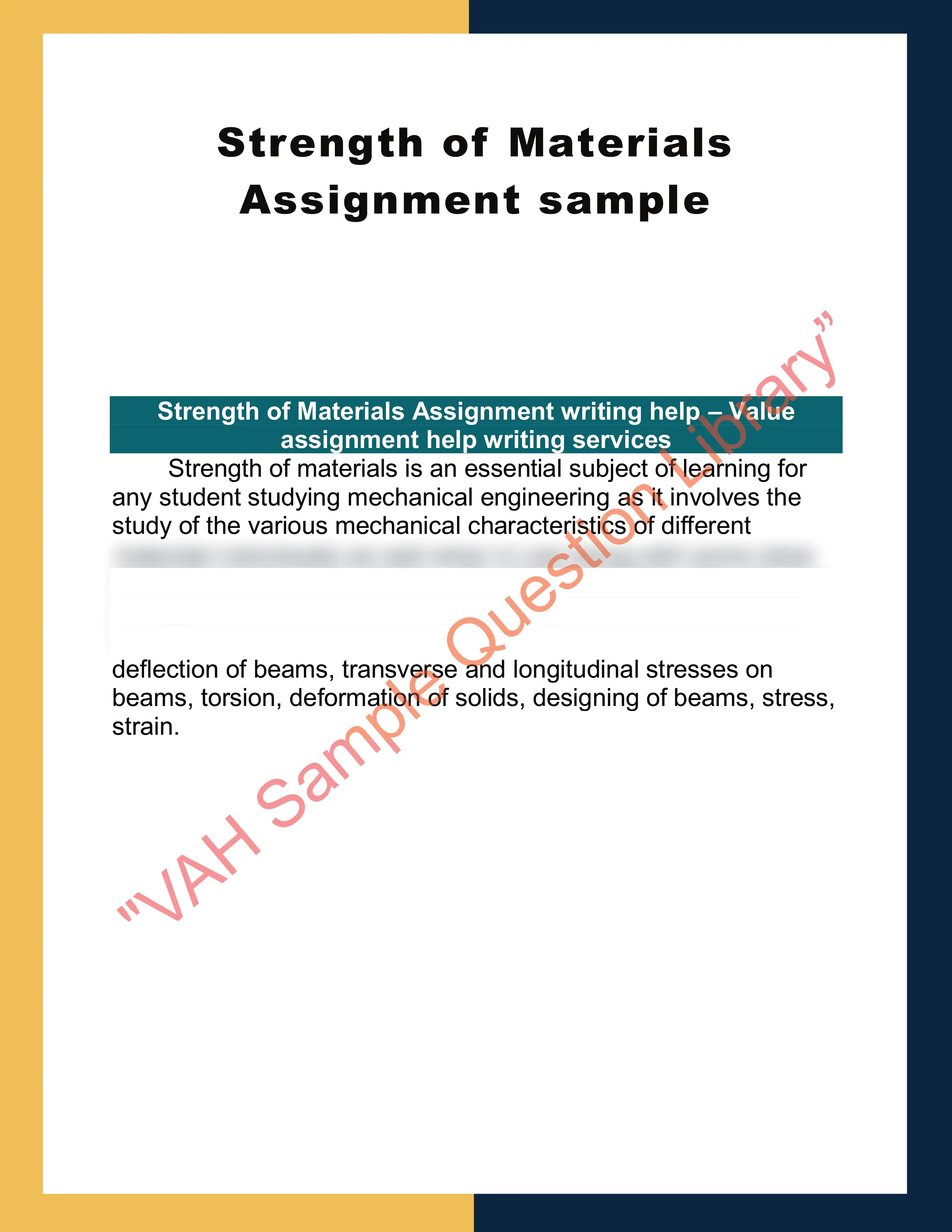 Strength of Materials Assignment  sample 0